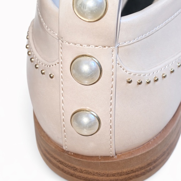 ZARA Basic Cream Pearl Stud Loafers | Chic Fringe Detail | Good Condition - Picture 4 of 12